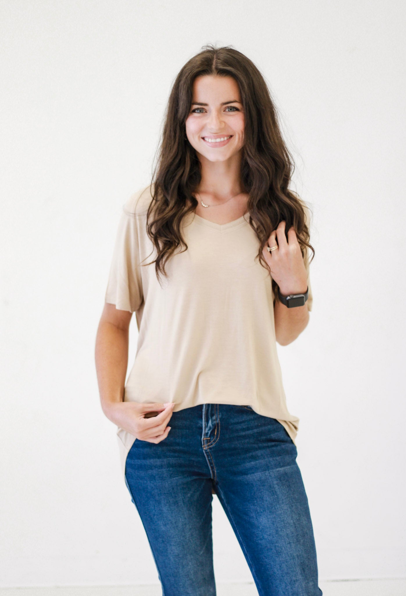 Feeling Dreamy Basic Top in Taupe