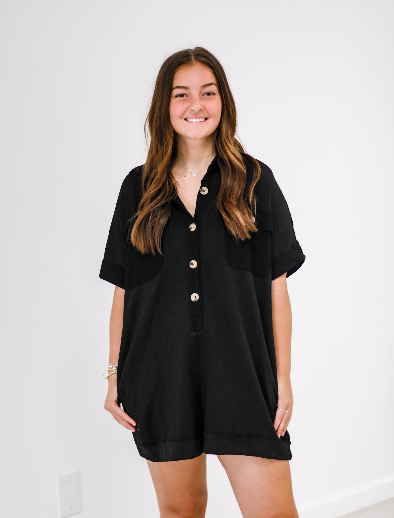 I Like It This Way Textured Romper in Black