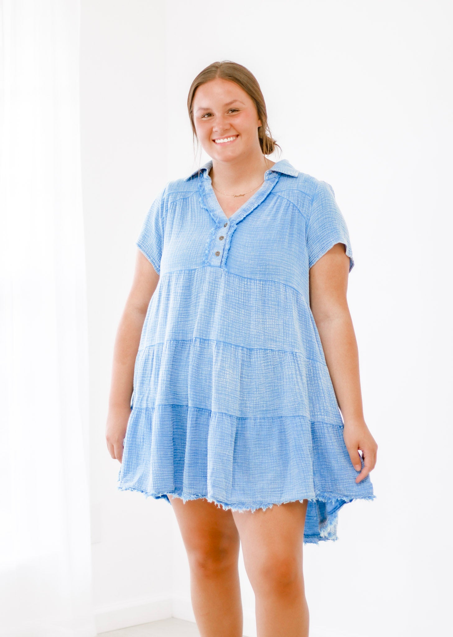 Rustic Charm Mineral Wash Dress in Denim Blue