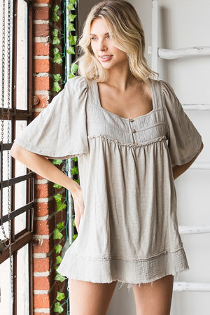 Outdoor Affairs Balloon Sleeve Babydoll Top in Sage by Oli & Hali