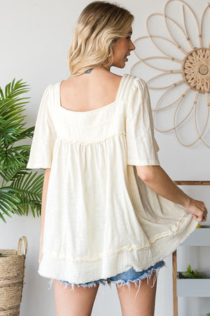 Outdoor Affairs Balloon Sleeve Babydoll Top in Cream by Oli & Hali