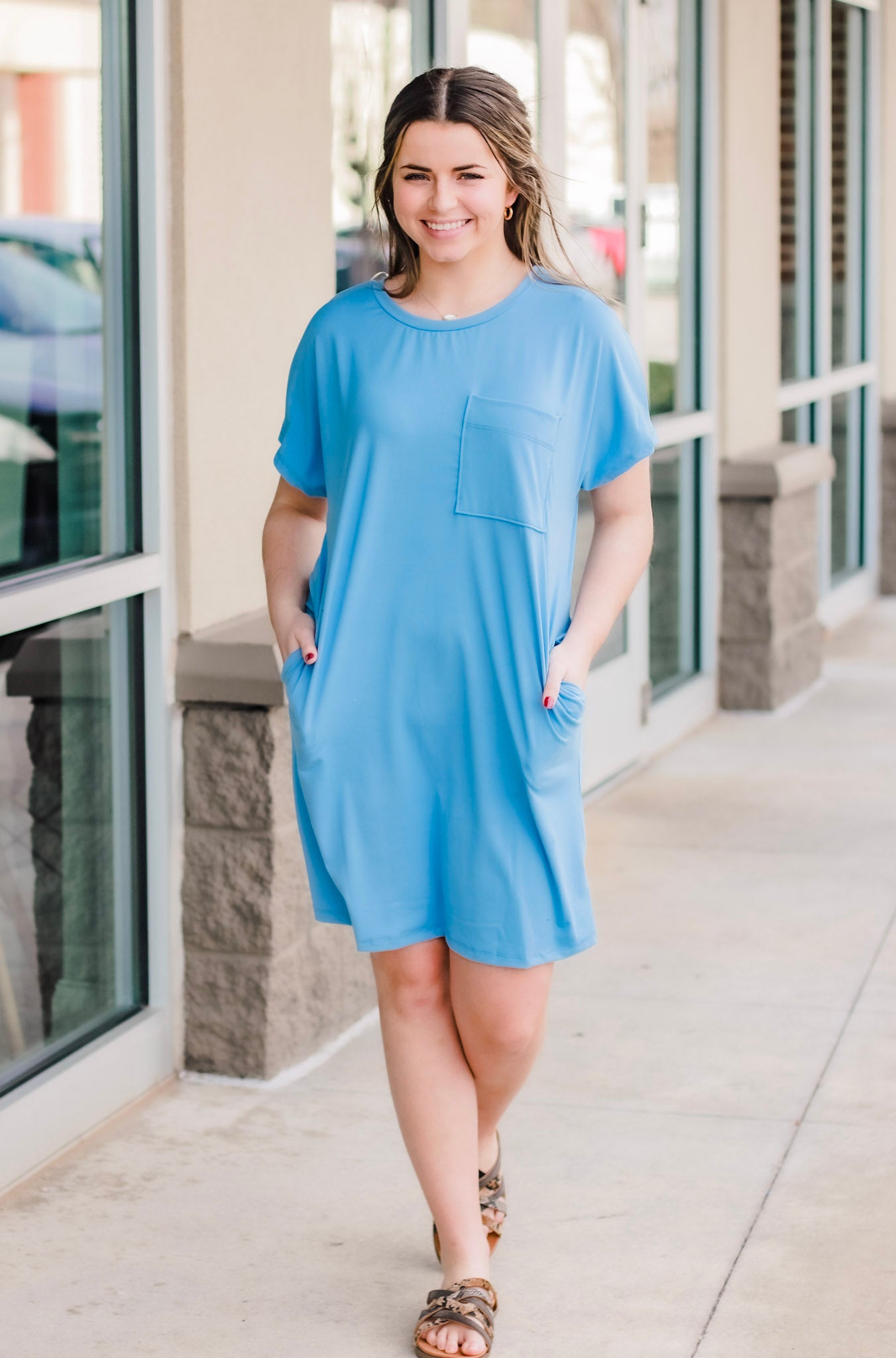 Running Errands T-Shirt Dress in Chambray