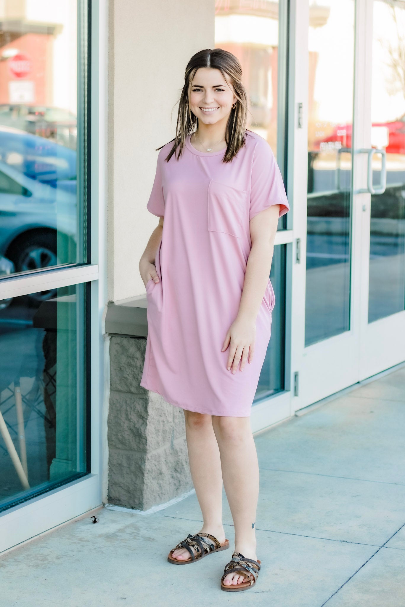 Running Errands T-Shirt Dress in Rosewood