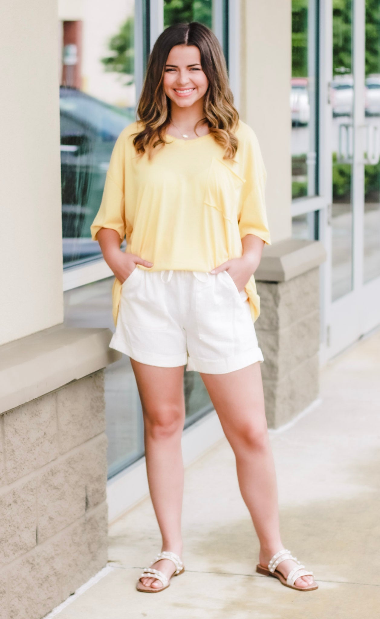 Comfy Drawstring Shorts in Ivory