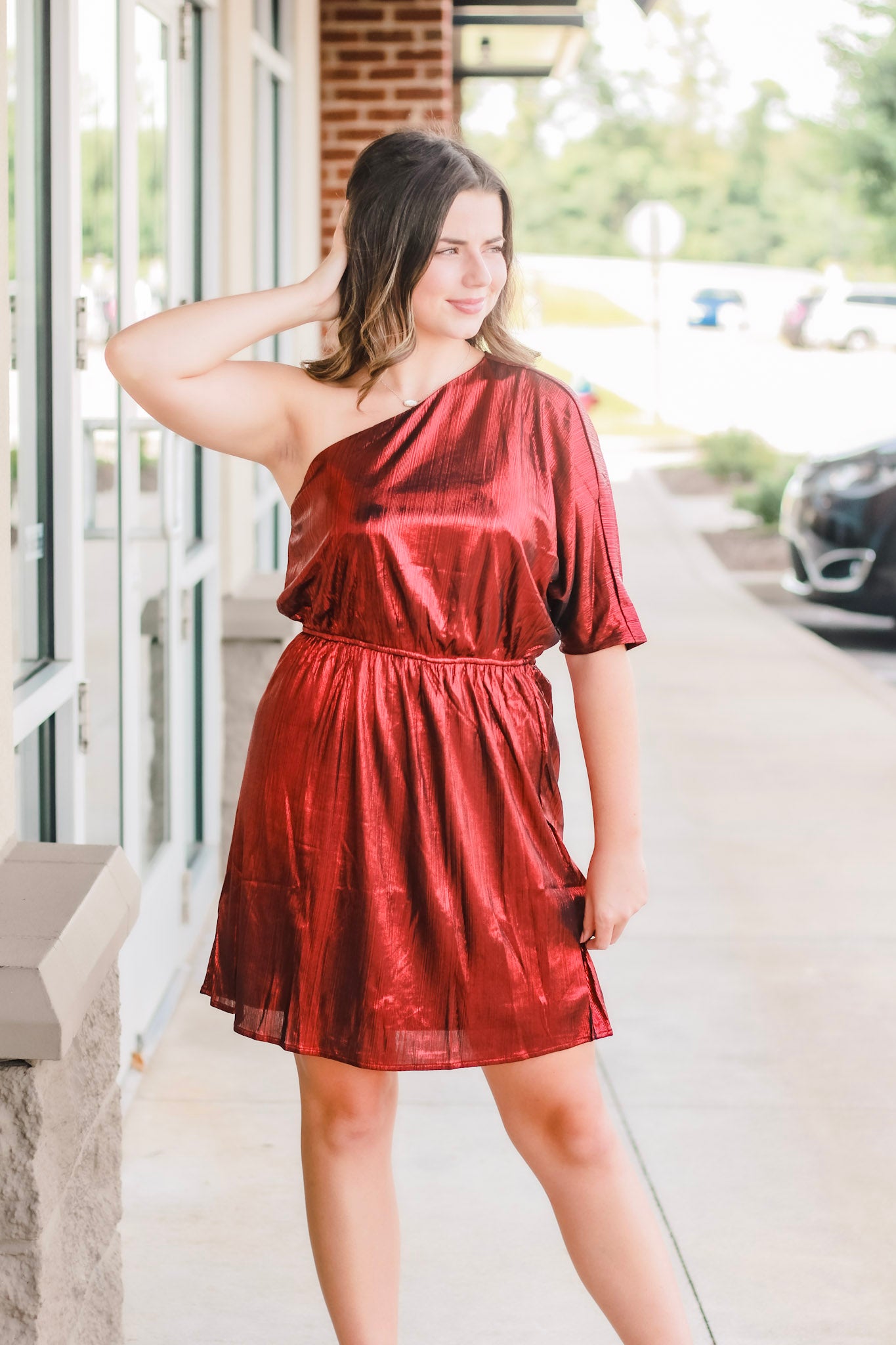 Dressed to Impress One Shoulder Wine Dress