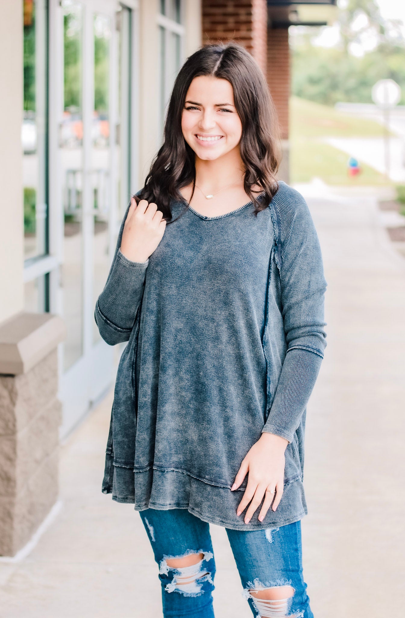 Wanna Wear You Every Day Ribbed Top in Faded Charcoal