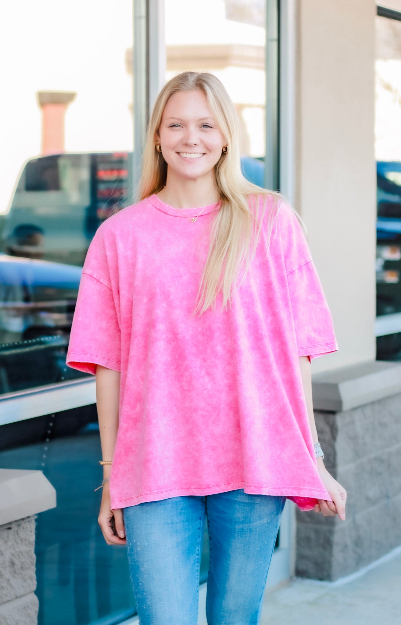 Hot Pink Washed Oversized T Shirt